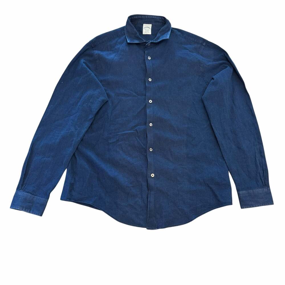 Brooks Brothers Regent Fit Indigo Blue Textured Cotton Size L